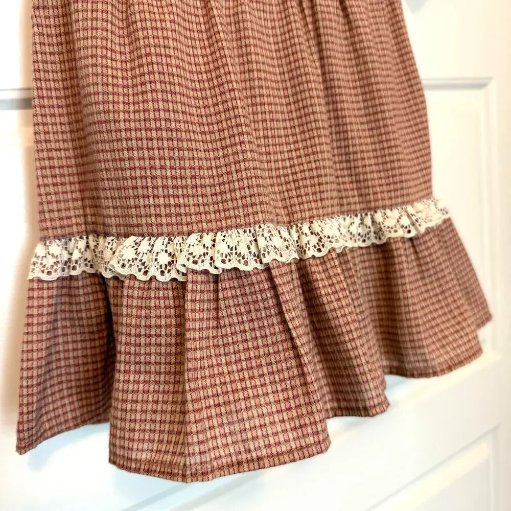 Vintage Nursery Rhyme Dress Plaid Lace Prairie Belk 24M 2T